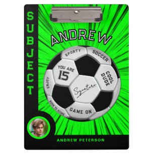 Green Custom Soccer Ball Name Photo Birthday Clipboard