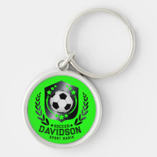 Green Custom Soccer Ball Personalized Text Gift Key Ring