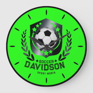 Green Custom Soccer Ball Personalized Text Gift Large Clock