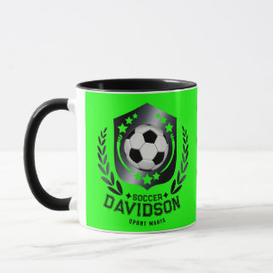 Green Custom Soccer Ball Personalized Text Gift Mug