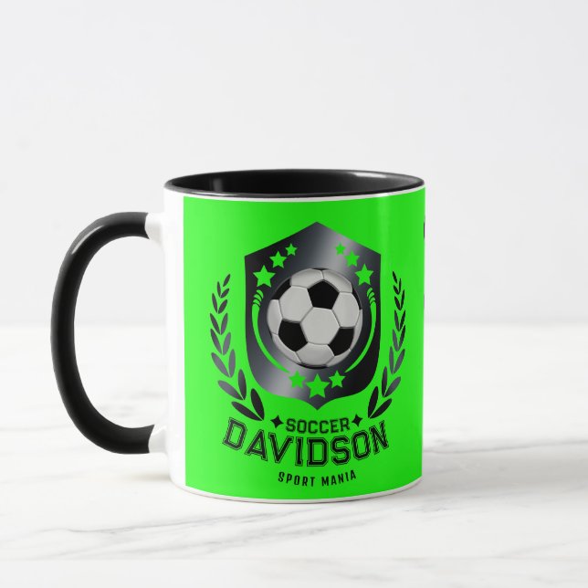 Green Custom Soccer Ball | Personalized Text  Gift Mug (Left)