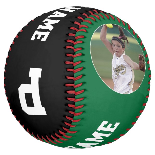 Green Custom Softball Player Photo Name & Number (Angled)
