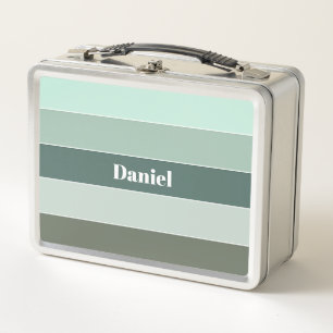 Green Custom Summer Colour Block Stripes Metal Lunch Box