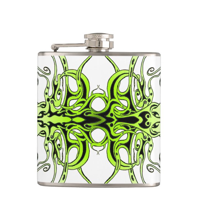 Green Custom Tribal Tattoo Design Hip Flask (Front)