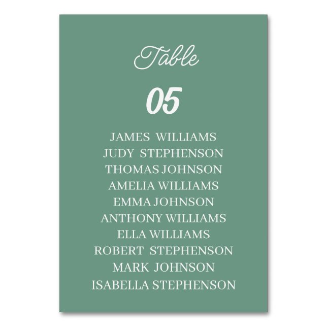 Green Custom Wedding Table Number (Front)