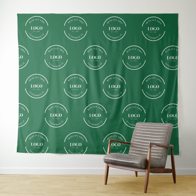 Green Custom white Logo step and repeat backdrop Tapestry (In Situ (Horizontal))