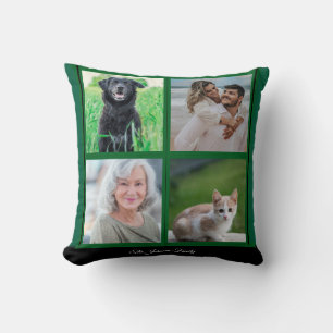 Green Customisable Family Name and Photo collage  Cushion
