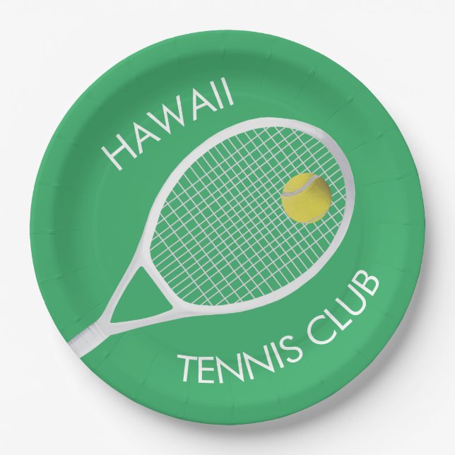 Green Customisable Tennis Club White Racket  Paper Plate (Front)