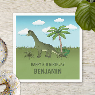 Green Cute Brachiosaurus Dinosaur Kid's Birthday Napkin