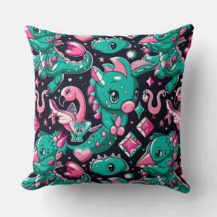 Green cute cartoon fancy charecters, dragons, flam cushion