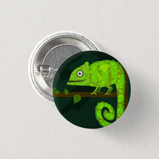 Green cute chameleon 3 cm round badge (Front & Back)