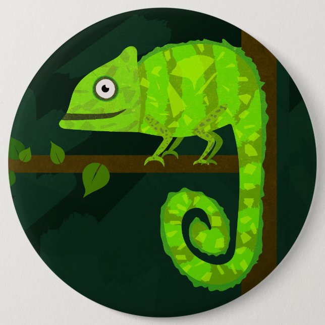 Green cute chameleon 6 cm round badge (Front)