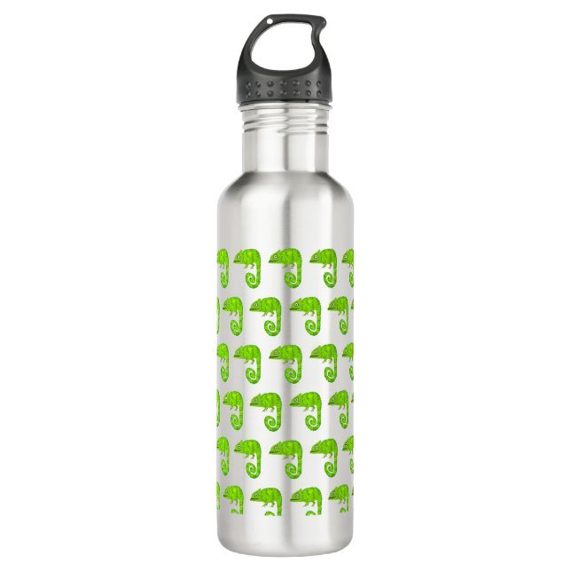 Green cute chameleon 710 ml water bottle (Front)