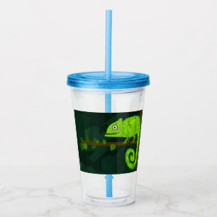 Green cute chameleon acrylic tumbler