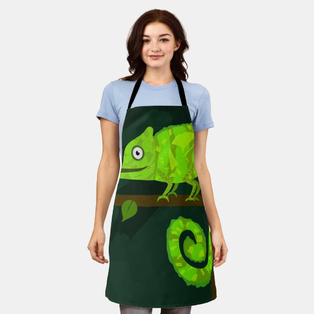 Green cute chameleon apron (Worn)