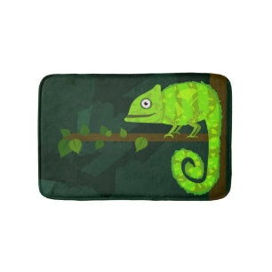 Green cute chameleon bath mat
