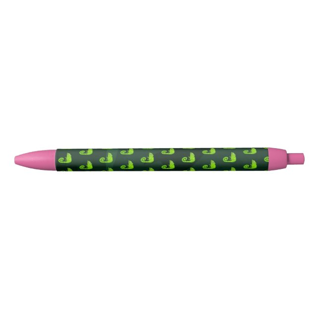 Green cute chameleon black ink pen (Front)
