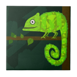 Green cute chameleon ceramic tile