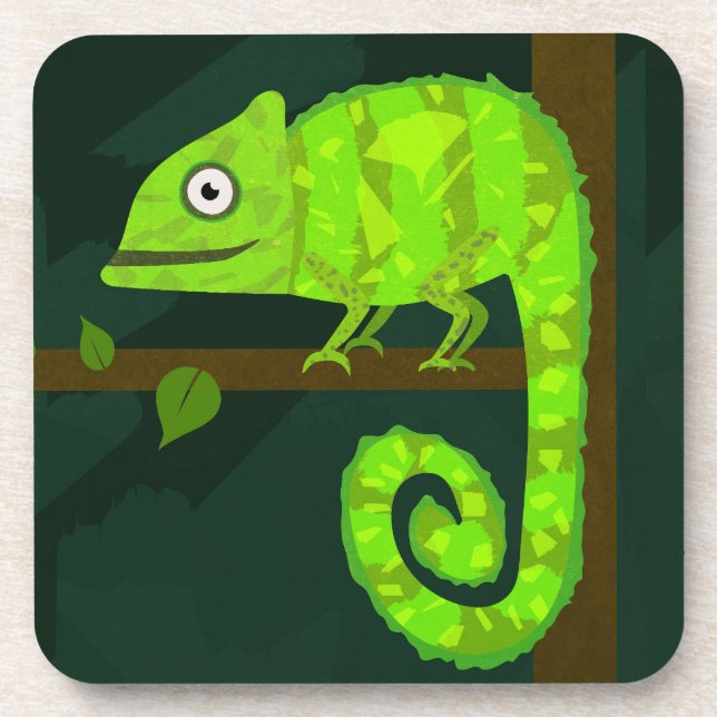 Green cute chameleon coaster (Front)