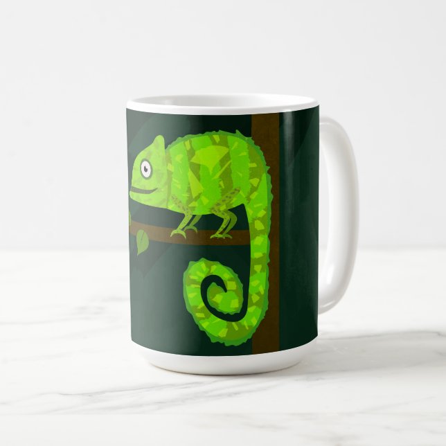 Green cute chameleon coffee mug (Front Right)