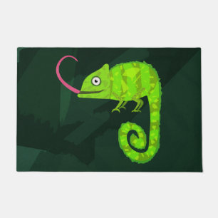 Green cute chameleon doormat
