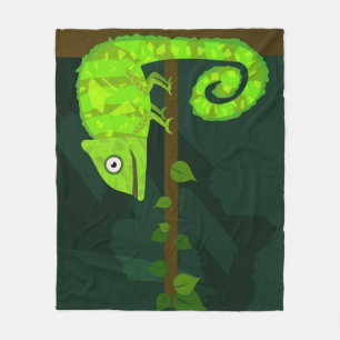 Green cute chameleon fleece blanket