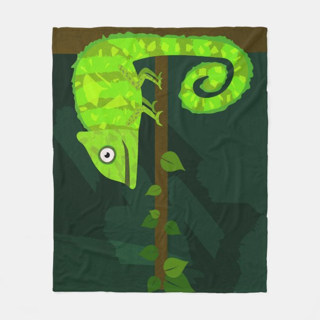 Green cute chameleon fleece blanket (Front)