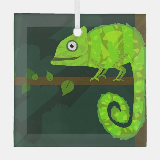Green cute chameleon glass tree decoration (Front)