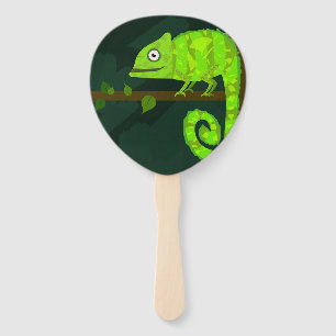 Green cute chameleon hand fan