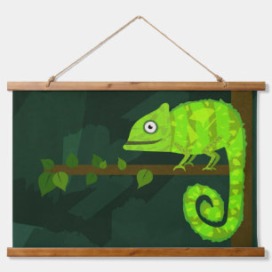 Green cute chameleon hanging tapestry