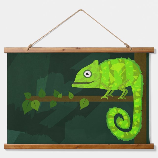 Green cute chameleon hanging tapestry (Front)