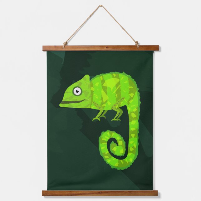 Green cute chameleon hanging tapestry (Front)