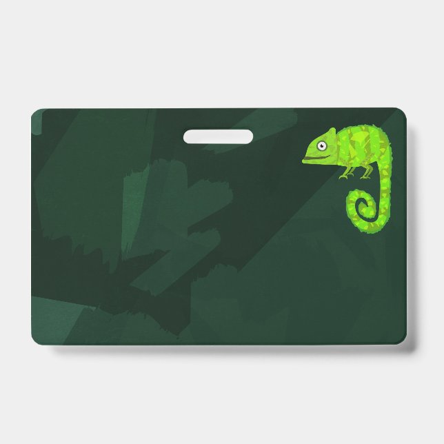 Green cute chameleon ID badge (Front)