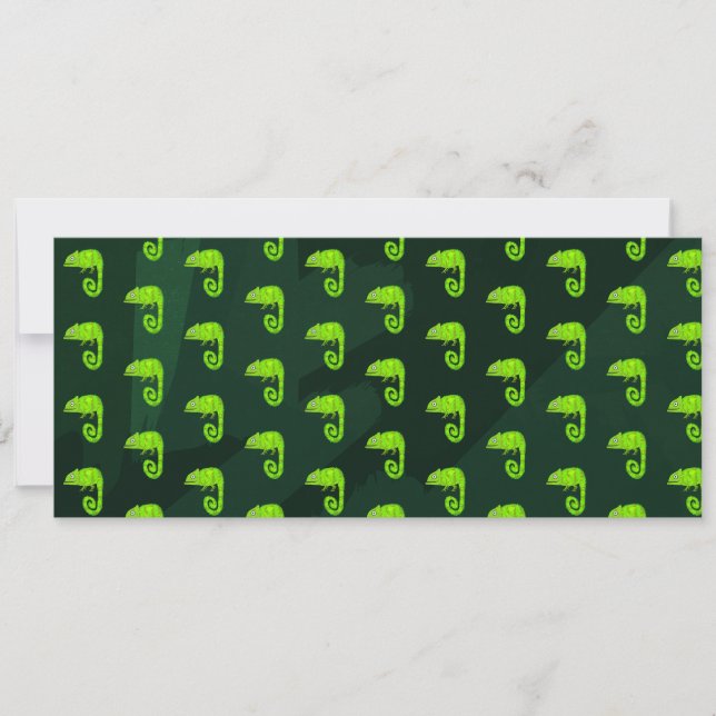 Green cute chameleon invitation (Front)