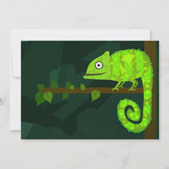 Green cute chameleon invitation (Front)