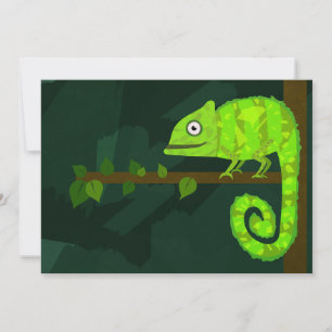 Green cute chameleon invitation