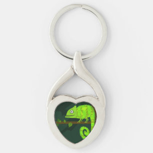 Green cute chameleon key ring