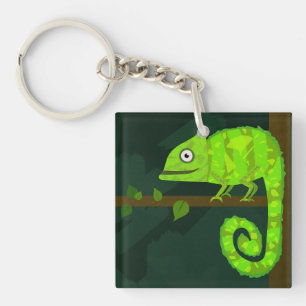 Green cute chameleon key ring