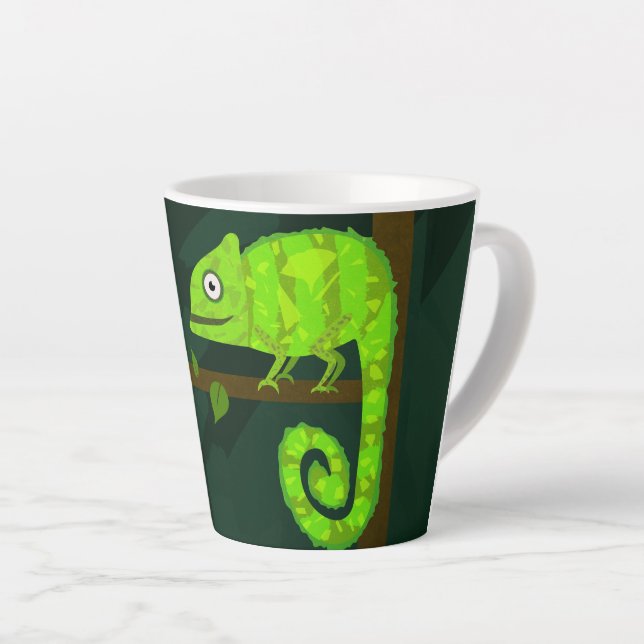 Green cute chameleon latte mug (Right Angle)