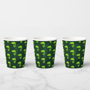 Green cute chameleon paper cups