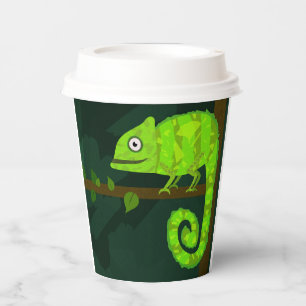 Green cute chameleon paper cups