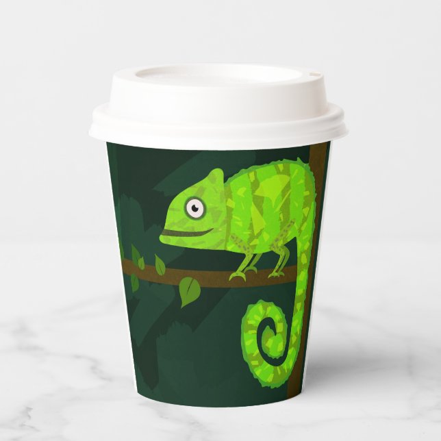 Green cute chameleon paper cups (Front)