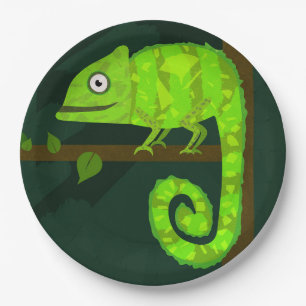 Green cute chameleon paper plate