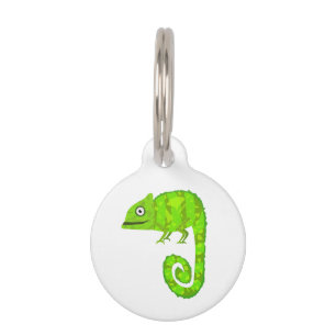 Green cute chameleon pet tag