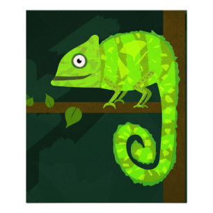 Green cute chameleon photo print