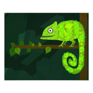 Green cute chameleon photo print