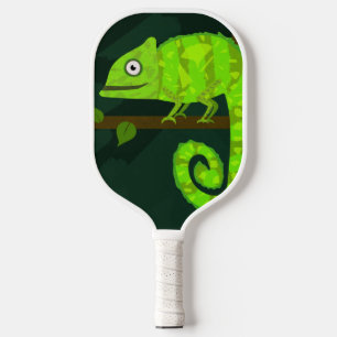Green cute chameleon pickleball paddle