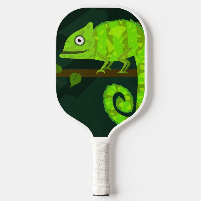 Green cute chameleon pickleball paddle (Front)