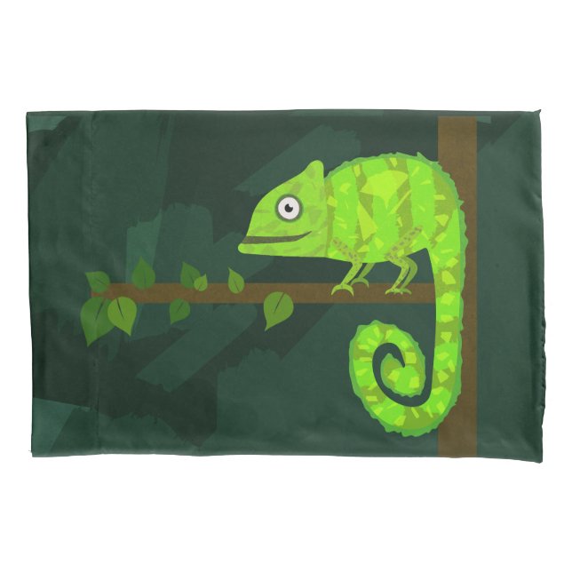 Green cute chameleon pillowcase (Front-Left)