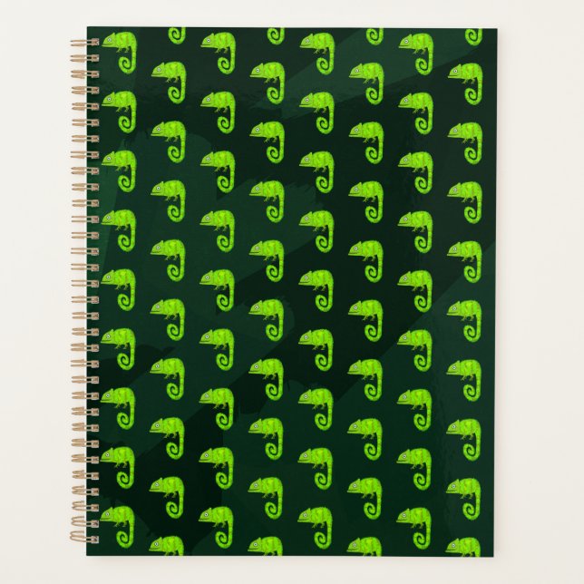 Green cute chameleon planner (Front)